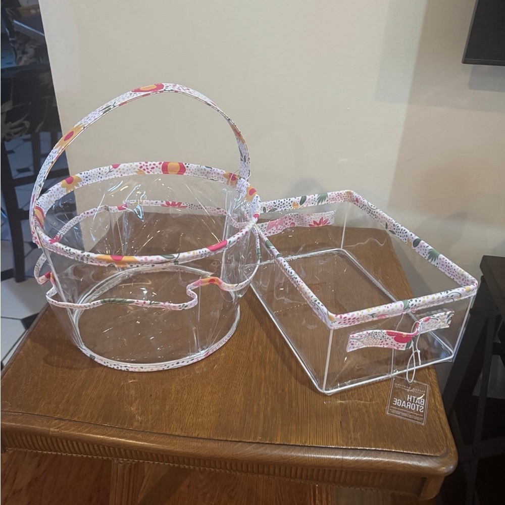 TAYLOR MADISON LG RECTANGLE & ROUND “MULTICOLOR FLORAL” VINYL BATHROOM STORAGE